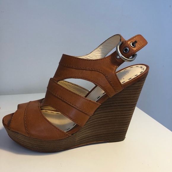 Coach Light Brown Jazlyn Platform Wedge Sandals - Picture 1 of 7